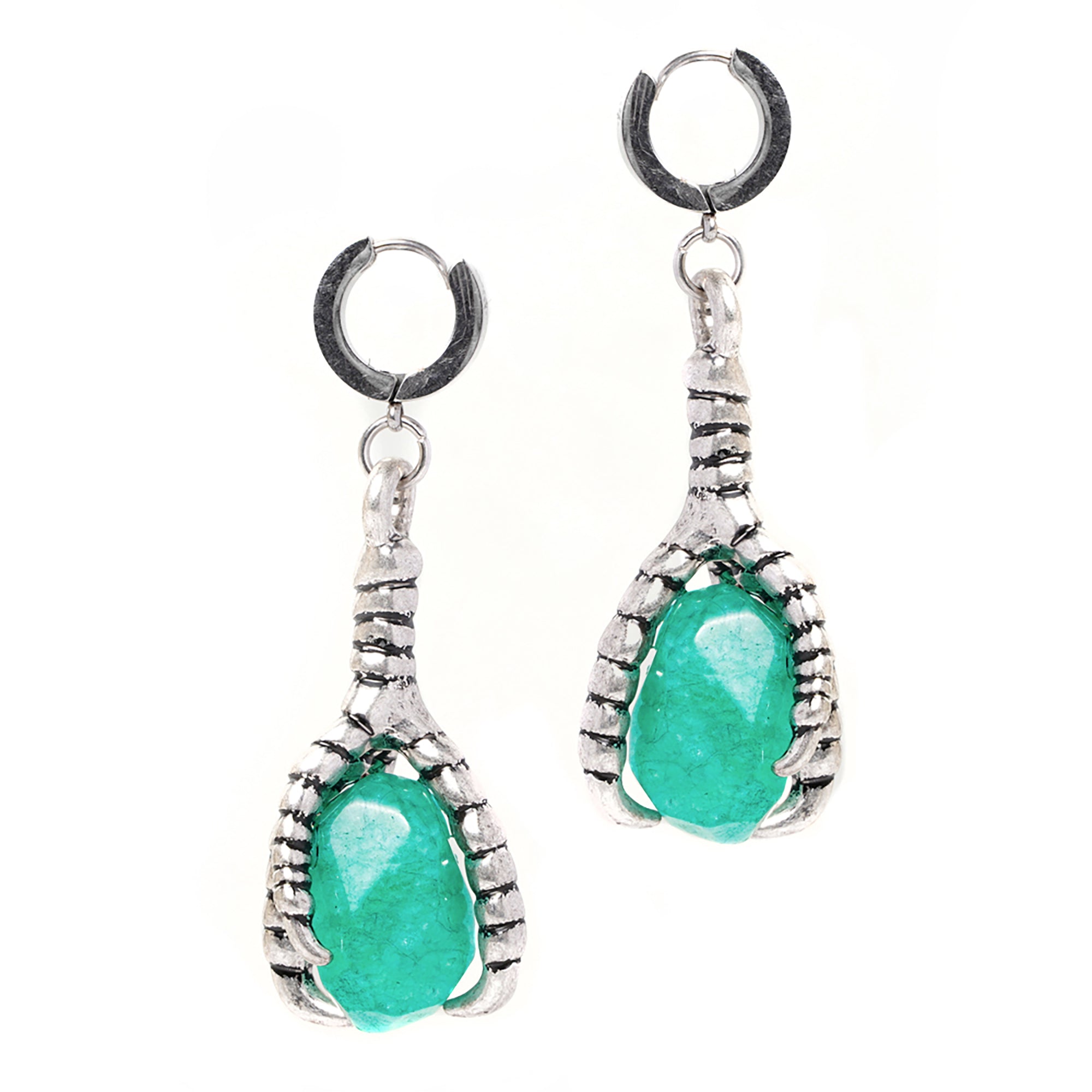 Green Jade & Silver Bird Claw Earrings (Pair) – Custom Plugs